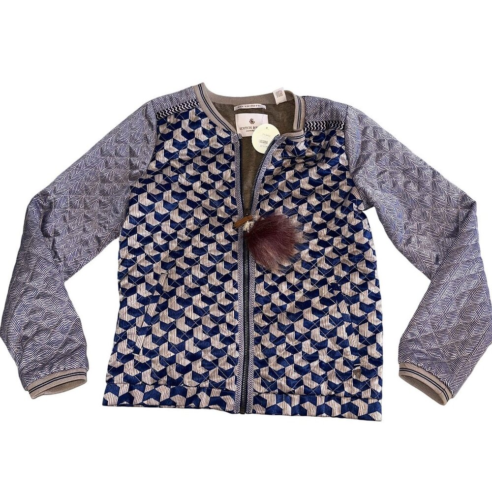 NWT Scotch R'Belle Oh Baby! Printed Silky Feel Blue Print Jacket Girl's 12